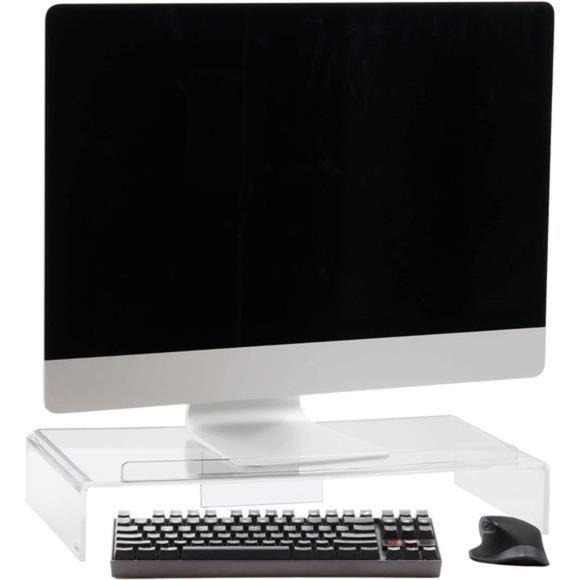 Acrylic Computer Monitor Stand w/ Keyboard Storage, 21.25" x 11.9" x 3.4", Clear - Picture 4 of 6